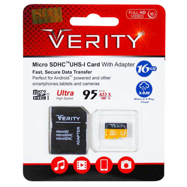 کارت حافظه microSDHC UHS-I وریتی همراه با آداپتور ظرفیت 16 گیگابایت با سرعت 95mb