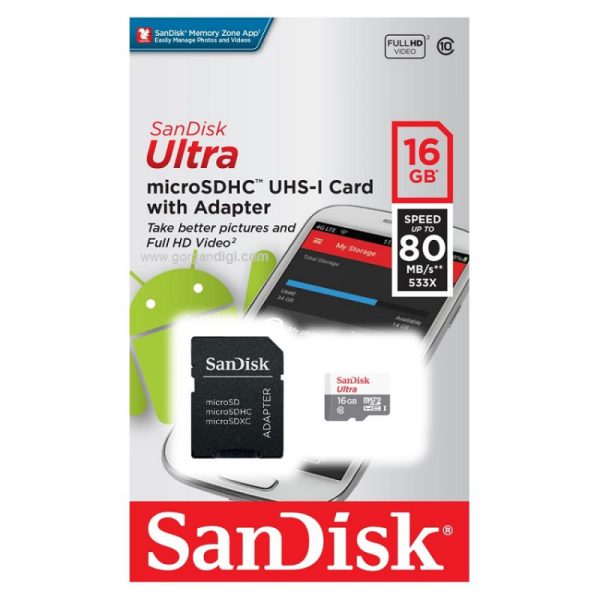 کارت حافظه microSDXC UHS-I سن دیسک همراه با آداپتور SD ظرفیت 16 گیگابایت