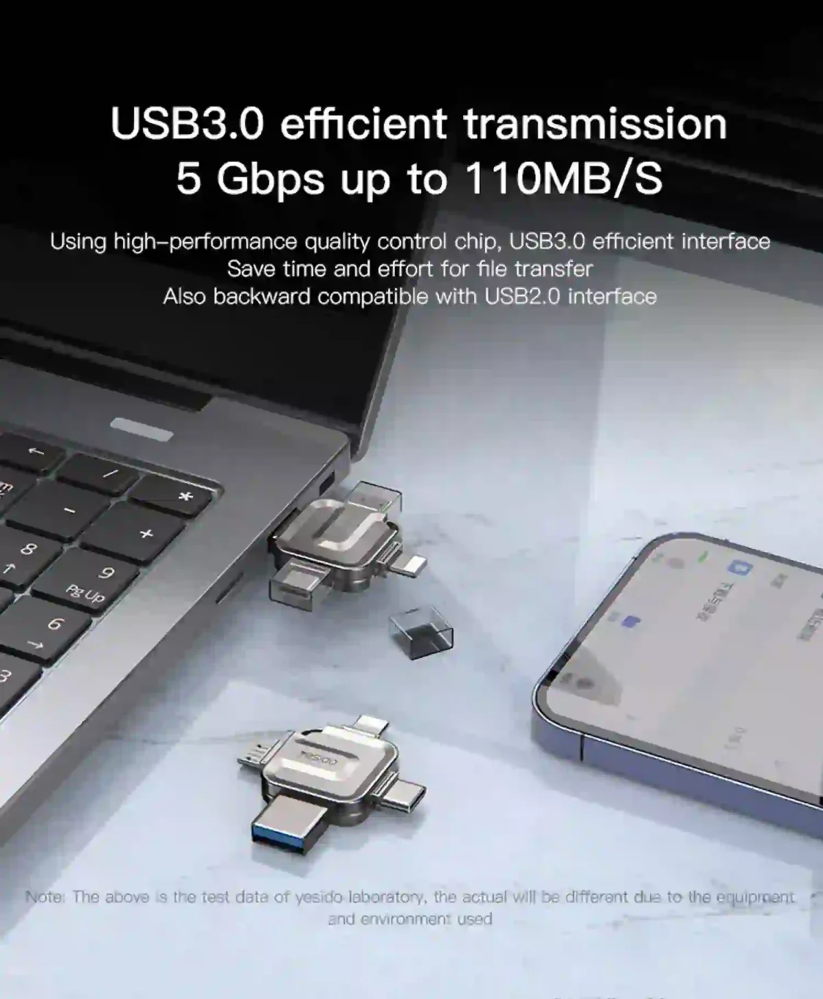 مبدل OTG و فلش مموری 4 پورت یسیدو مدل FL15 USB 3.0 ظرفیت 128 گیگابایت
