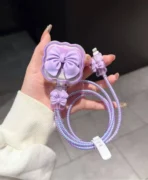 کاور شفاف فانتزی آداپتور 20W آیفونی با محافظ کابل طرح پاپیونی