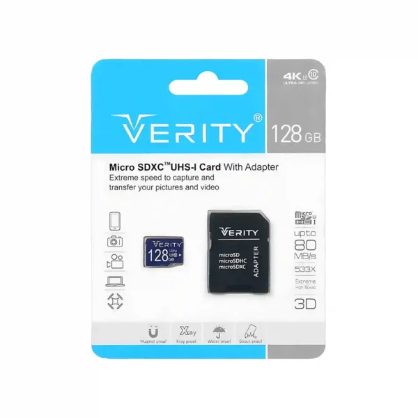کارت حافظه microSDXC UHS-1 وریتی 128 گیگابایت همراه با آداپتور SD