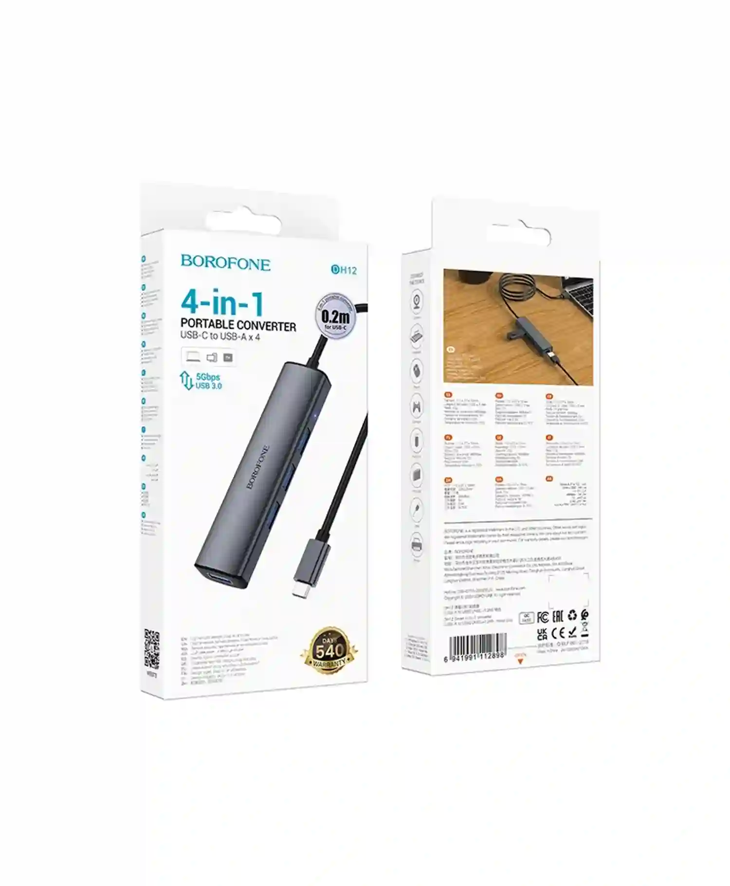 هاب 4 پورت USB 3.0 بروفونType-C مدل DH12